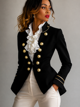 Decorative Button Hight-Low Blazer with Cuff Trim