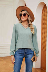 V-Neck Flounce Sleeve Blouse