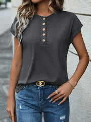 Half Button Round Neck T-Shirt