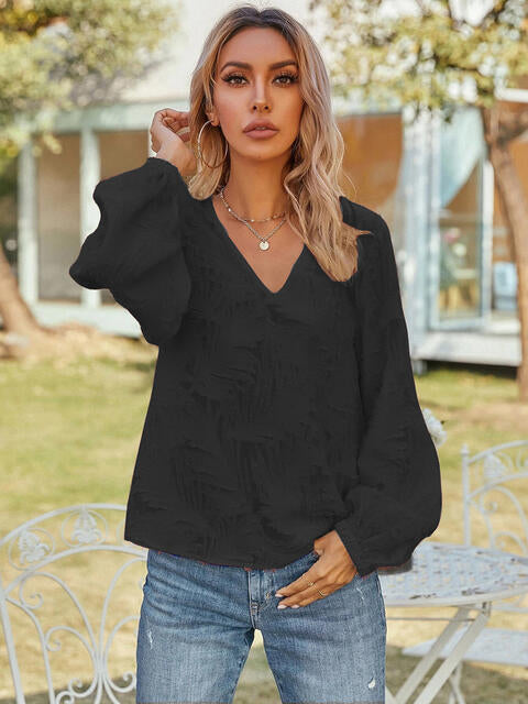 V-Neck Long Sleeve Blouse